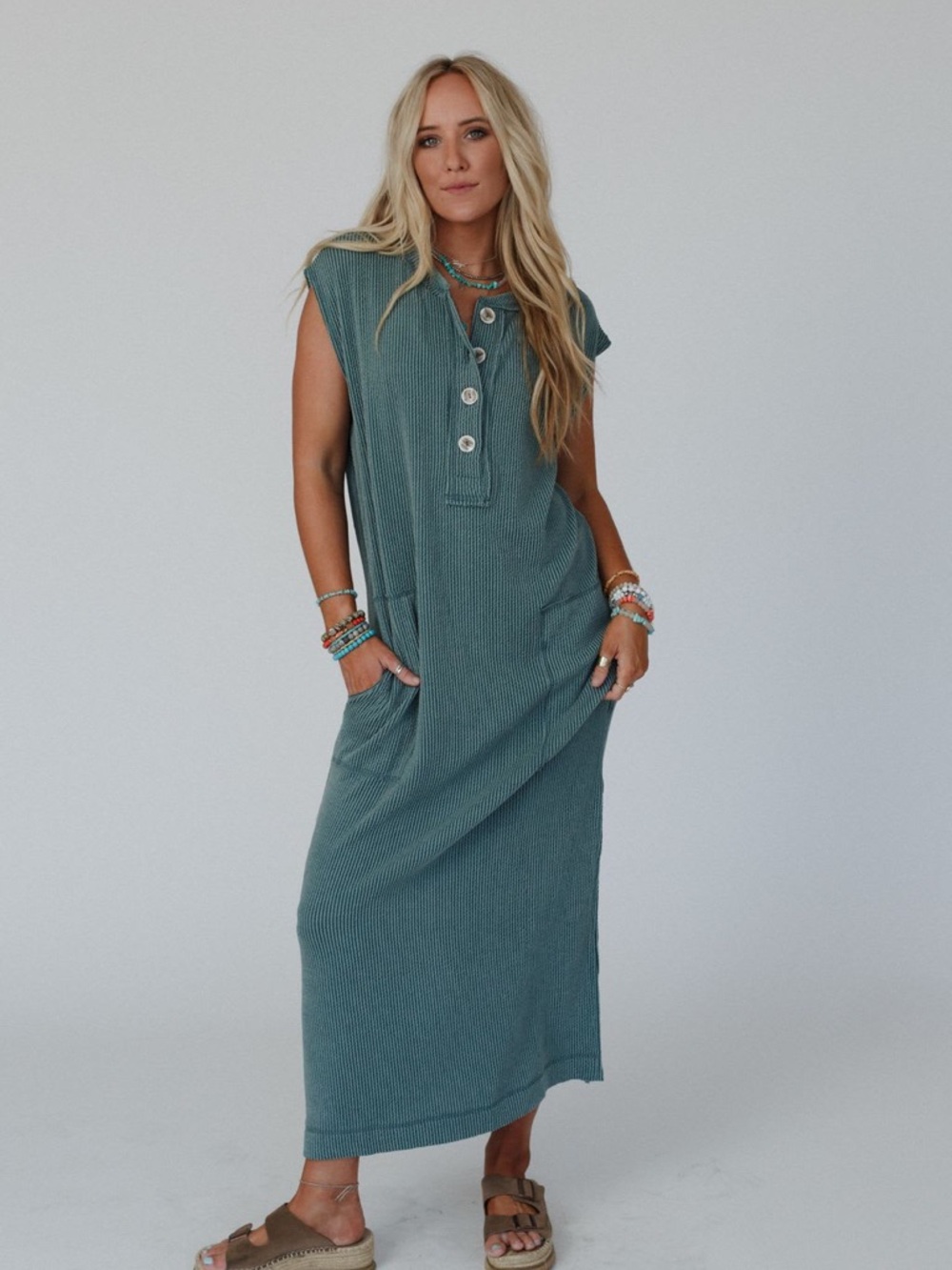 NWT Three Bird Nest Madeline Textured Maxi Dress Moss $68
